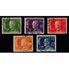 1928 - Sverige - AFA 203-07 - Frimærker - Kong Gustav v' 70's fødselsdag -Komplet sæt - Stemplet.